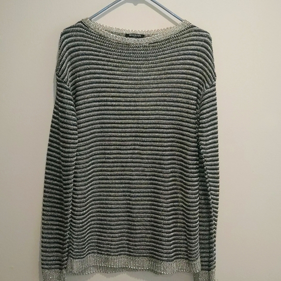 Balmain Silver and Black Striped Cable Knit Metallic Sweater - Picture 1 of 10